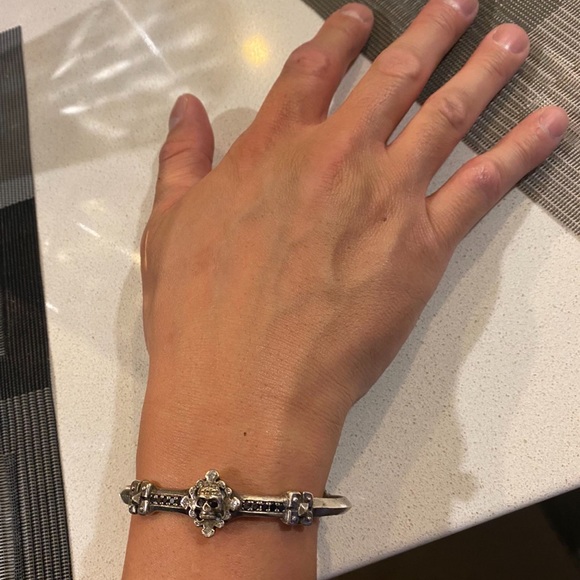 Black and white authentic diamond skull 💀 bracelet custom made unisex - Picture 4 of 5